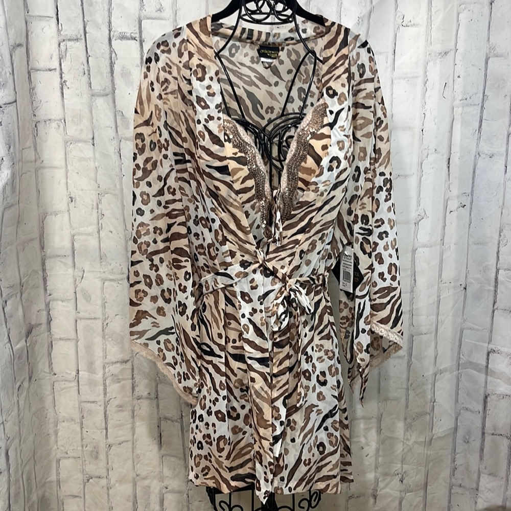 Seductivewear by Cinema Etoile Robe and Babydoll Set Leopard Animal Print